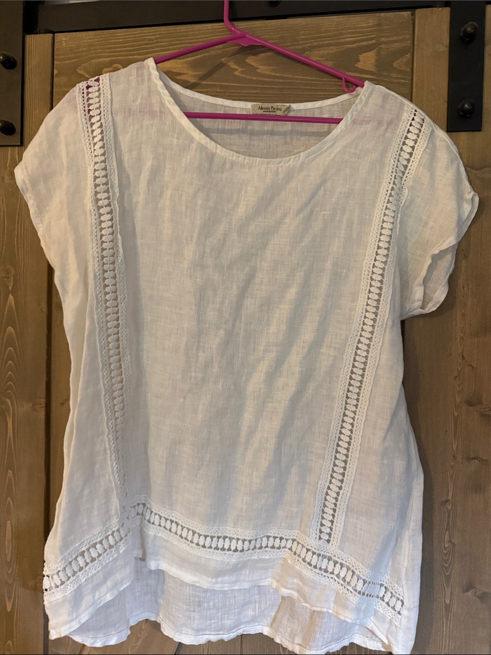 Lightweight White Linen Crochet-Trim Top